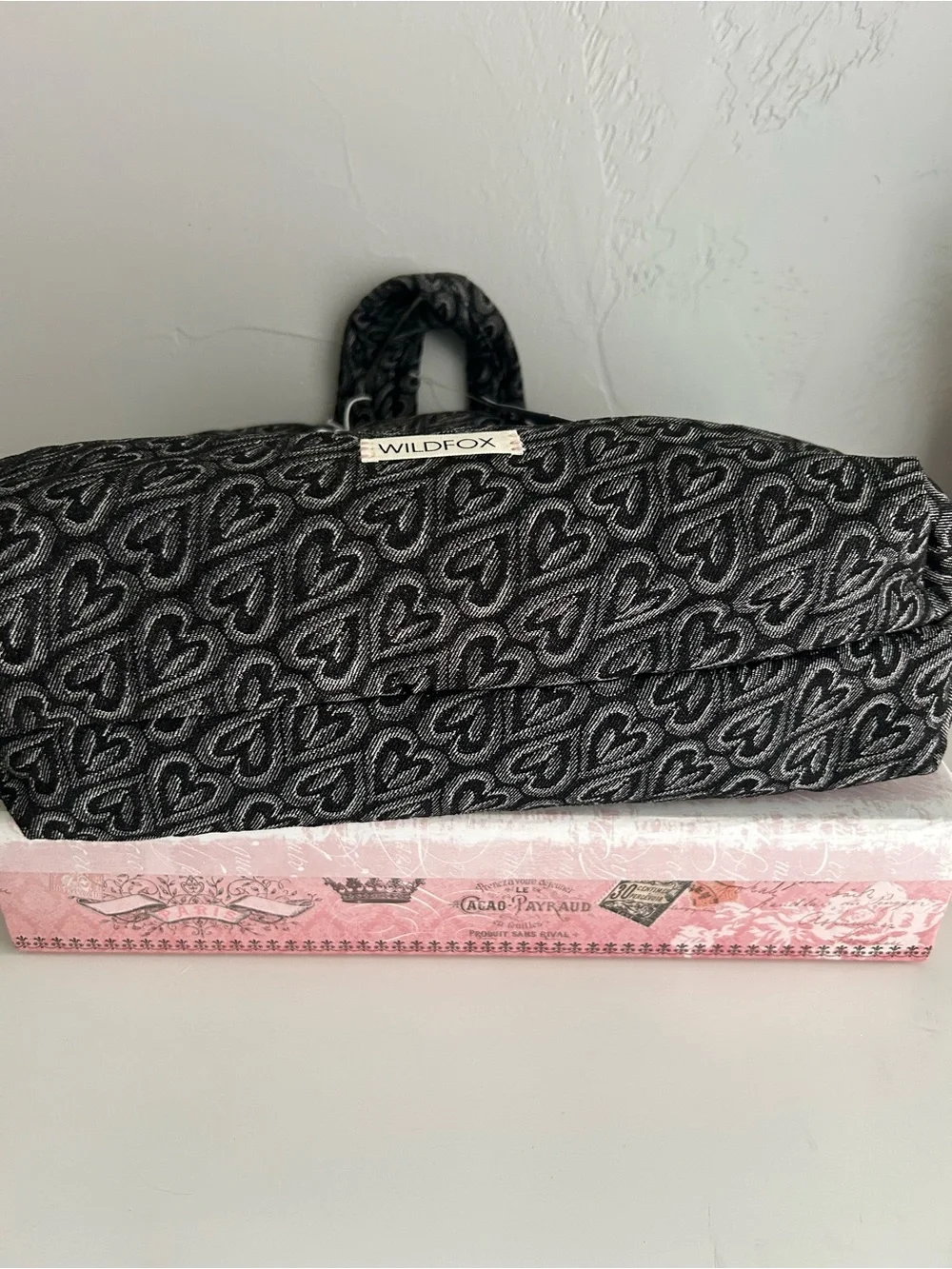 WILDFOX Black & Gray Heart Jacquard Tote